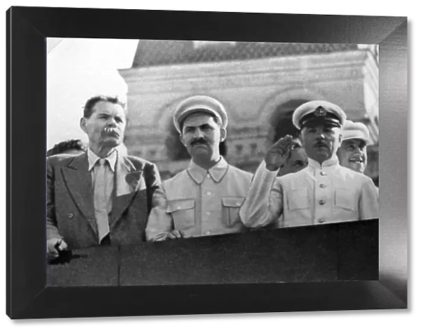 Senior Soviet figures on the tribune of Lenins mausoleum, Red Square, Moscow, USSR, 1931