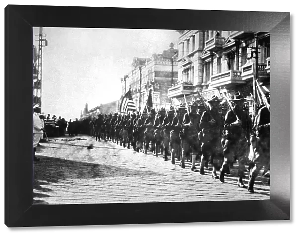American troops parading in Vladivostok, Russia, 1918