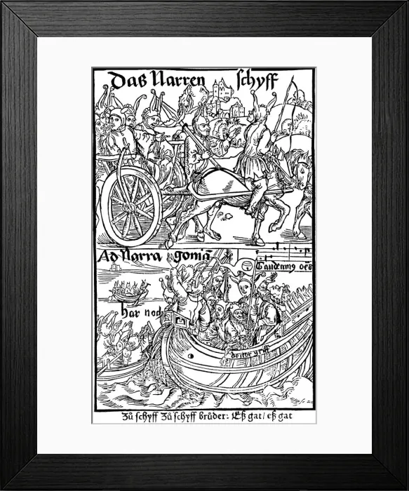 Framed Print : Title page of an edition of Ship of Fools, by Sebastian Brant, 1494. Artist: Albrecht Durer Framed Print : Title page of an edition of Ship of Fools, by Sebastian Brant, 1494. Artist: Albrecht Durer
