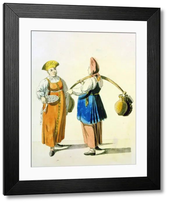 Framed Print : Dairywomen, 1799. Artist: Christian Gottfried Heinrich Geissler Framed Print : Dairywomen, 1799. Artist: Christian Gottfried Heinrich Geissler