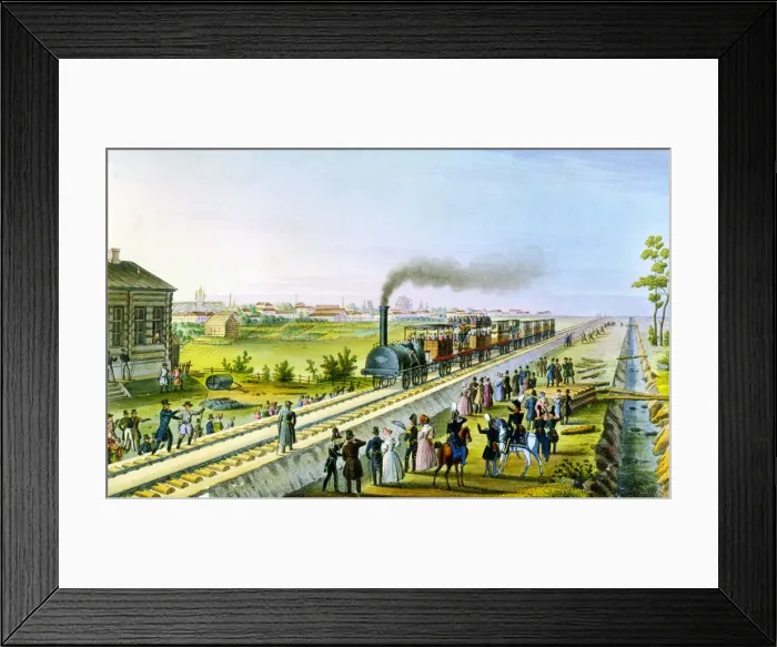 Framed Print : Opening of the first railway line from St Petersburg to Pavlovsk, Russia, 1830s. Artist: Russian Master Framed Print : Opening of the first railway line from St Petersburg to Pavlovsk, Russia, 1830s. Artist: Russian Master