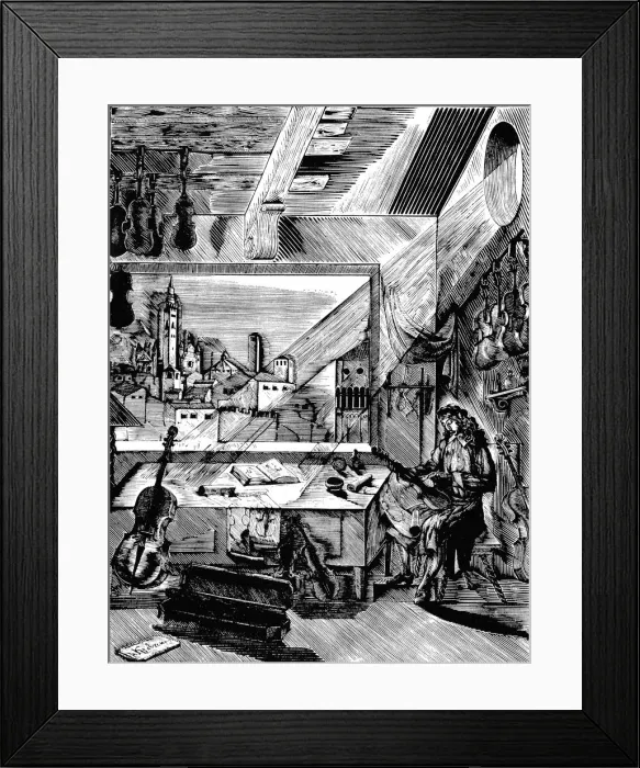 Framed Print : Italian musical instrument maker Antonio Stradivari in his workshop, (1926). Artist: Aleksey Kravchenko Framed Print : Italian musical instrument maker Antonio Stradivari in his workshop, (1926). Artist: Aleksey Kravchenko