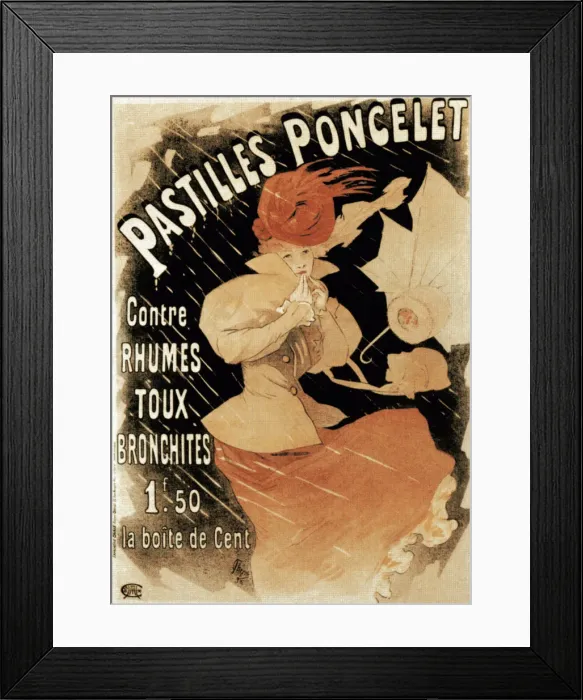 Framed Print : Advertising poster for Pastilles Poncelet, a cold and bronchitis remedy, 1896. Artist: Jules Cheret Framed Print : Advertising poster for Pastilles Poncelet, a cold and bronchitis remedy, 1896. Artist: Jules Cheret
