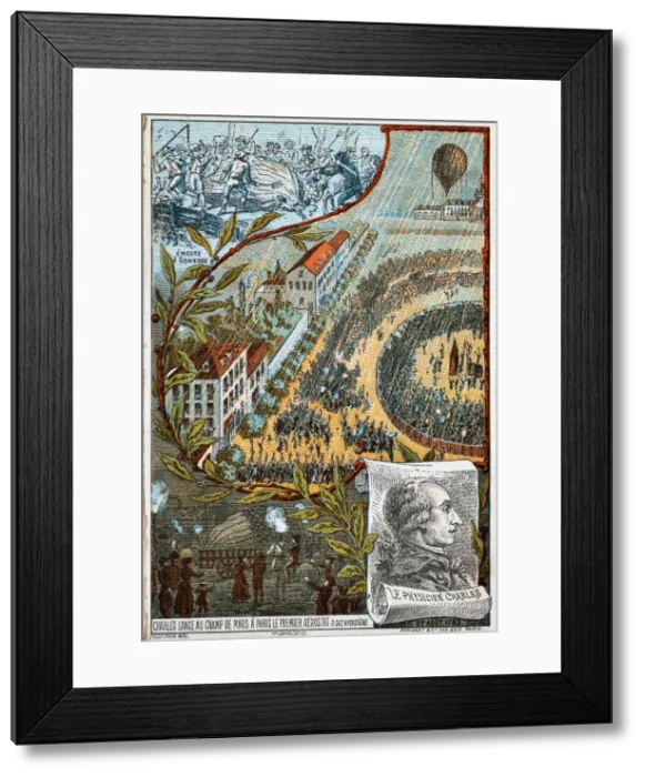 Framed Print : Jacques Charles launches his first aerostat from the Champ de Mars, Paris, 1783 (1890s)