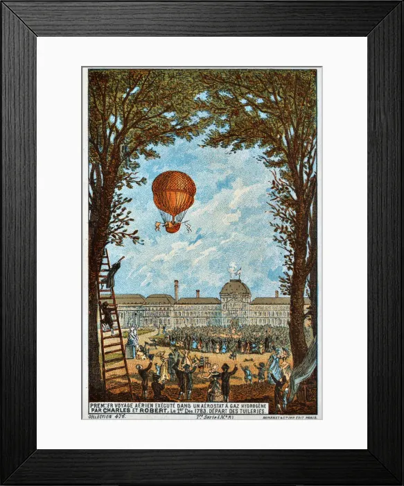 Framed Print : First aerial voyage by Charles and Robert, Paris, France, 1783 (1890s)