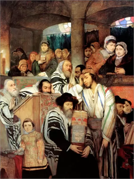 Jews praying in the Synagogue on Yom Kippur, 1878. Artist: Maurycy Gottlieb