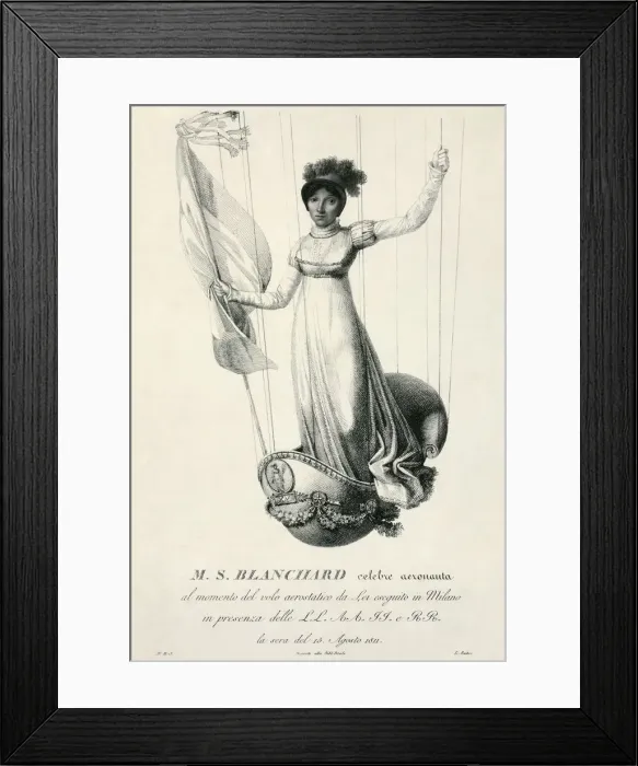 Framed Print : Portrait of French balloonist Sophie Blanchard during her flight in Milan, Italy, 1811. Artist: Luigi Rados Framed Print : Portrait of French balloonist Sophie Blanchard during her flight in Milan, Italy, 1811. Artist: Luigi Rados