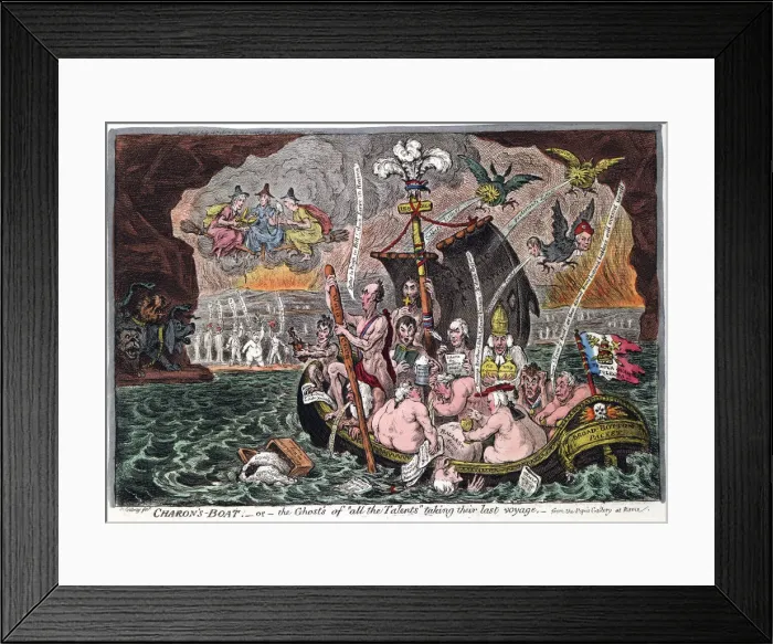Framed Print : Charons Boat, or the Ghosts of all the Talents taking their last voyage, 1807. Artist: James Gillray Framed Print : Charons Boat, or the Ghosts of all the Talents taking their last voyage, 1807. Artist: James Gillray