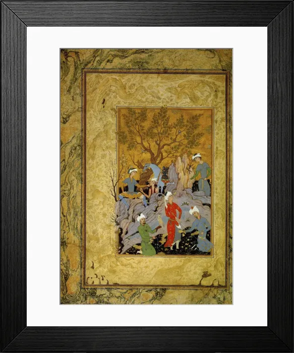 Framed Print : A Princely Hawking Party in the Mountains, c1575. Artist: Mirza Ali Framed Print : A Princely Hawking Party in the Mountains, c1575. Artist: Mirza Ali