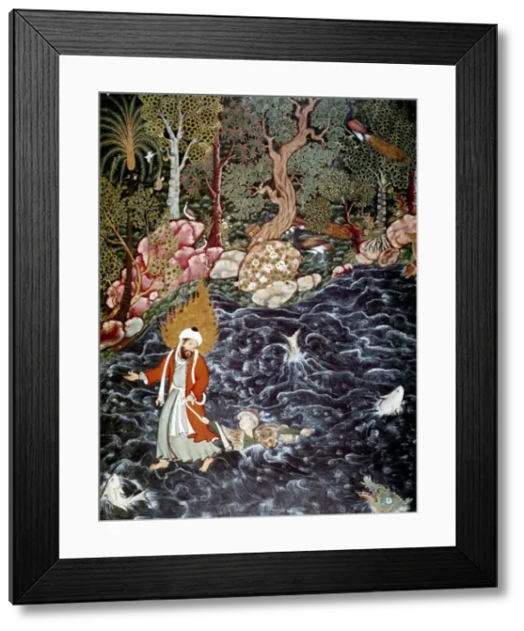 Framed Print : The prophet Elijah rescuing Prince Nur ad-Dahr, 1562-1577. Artist: Mir Sayyid Ali Framed Print : The prophet Elijah rescuing Prince Nur ad-Dahr, 1562-1577. Artist: Mir Sayyid Ali