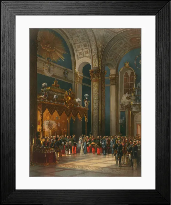 Framed Print : Homage of Cossack officers in the Throne Hall, coronation of Tsar Alexander II, Moscow, 1856. Artist: Georg Wilhelm Timm Framed Print : Homage of Cossack officers in the Throne Hall, coronation of Tsar Alexander II, Moscow, 1856. Artist: Georg Wilhelm Timm