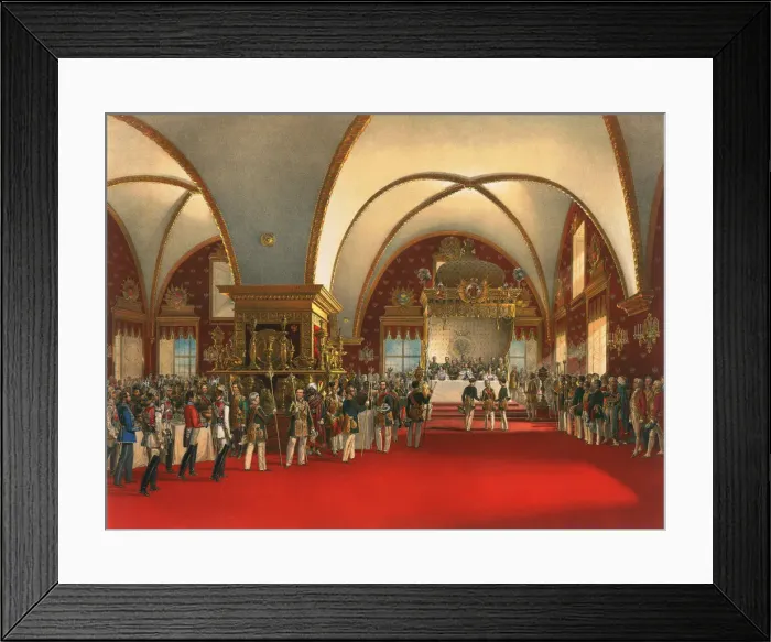 Framed Print : Coronation banquet in the hall of the Palace of the Facets in the Moscow Kremlin, 1856. Artist: Georg Wilhelm Timm Framed Print : Coronation banquet in the hall of the Palace of the Facets in the Moscow Kremlin, 1856. Artist: Georg Wilhelm Timm
