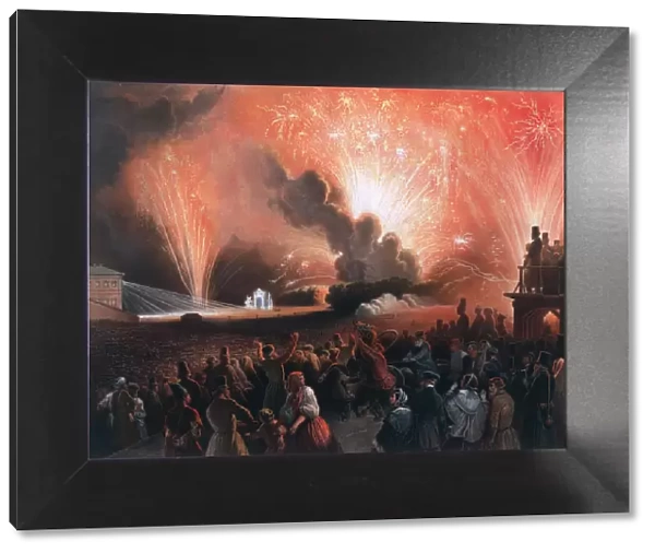 Coronation fireworks in Moscow, 1856. Artist: Pharamond Blanchard