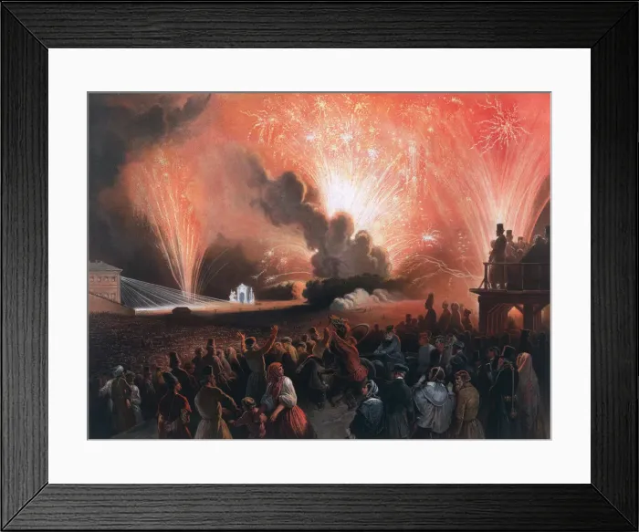 Framed Print : Coronation fireworks in Moscow, 1856. Artist: Pharamond Blanchard Framed Print : Coronation fireworks in Moscow, 1856. Artist: Pharamond Blanchard