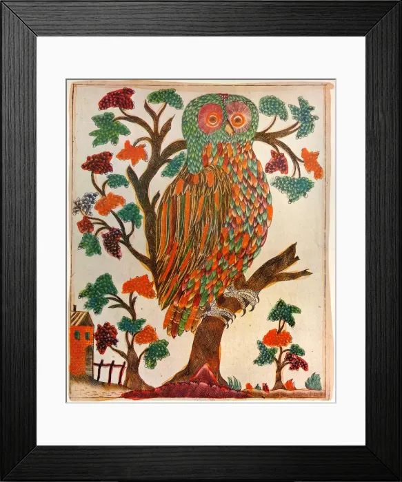 Framed Print : Owl, Lubok print, 1800 Framed Print : Owl, Lubok print, 1800