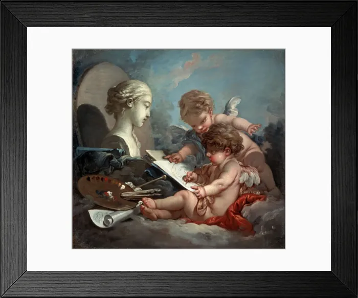 Framed Print : Cupids, allegory of painting, 1760s. Artist: Francois Boucher Framed Print : Cupids, allegory of painting, 1760s. Artist: Francois Boucher
