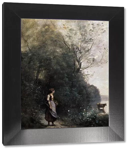 Shepherdess with a cow at the Edge of the Forest, 1865-1870. Artist: Jean-Baptiste-Camille Corot
