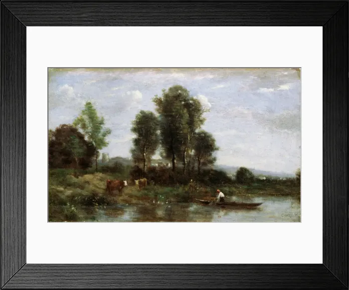 Framed Print : Landscape with a River, 19th century Artist: Jean-Baptiste-Camille Corot Framed Print : Landscape with a River, 19th century Artist: Jean-Baptiste-Camille Corot
