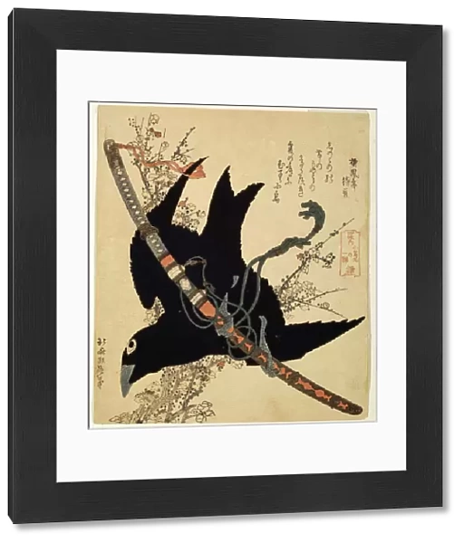 The little raven. Minamoto clan sword, c1823. Artist: Hokusai