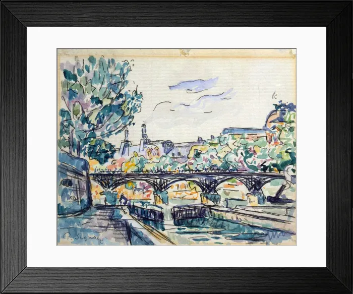 Framed Print : Bank of the Seine Near the Pont des Arts with a View of the Louvre, early 20th century. Artist: Paul Signac Framed Print : Bank of the Seine Near the Pont des Arts with a View of the Louvre, early 20th century. Artist: Paul Signac