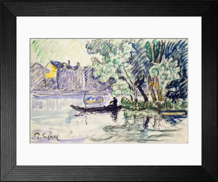 Framed Print : Fisherman in a Boat Near a Bank of the Seine, c1900. Artist: Paul Signac Framed Print : Fisherman in a Boat Near a Bank of the Seine, c1900. Artist: Paul Signac