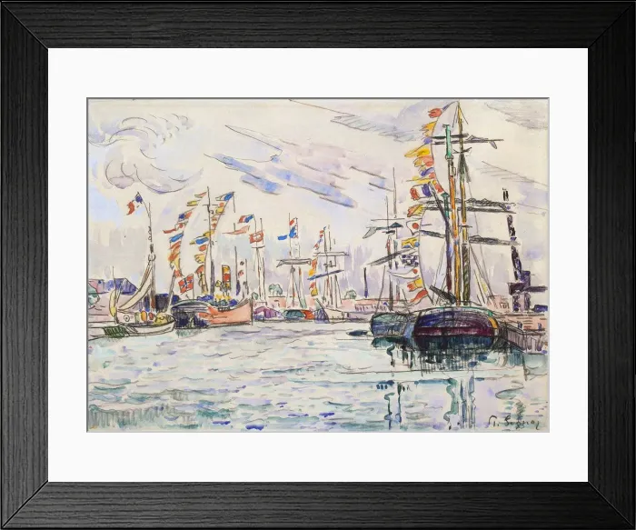 Framed Print : Sailboats with Holiday Flags at a Pier in Saint-Malo, 1920s. Artist: Paul Signac Framed Print : Sailboats with Holiday Flags at a Pier in Saint-Malo, 1920s. Artist: Paul Signac