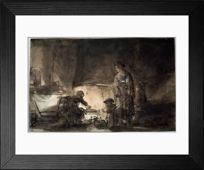 Framed Print : The Kitchen in Rembrandts House, 1650s. Artist: Rembrandt Harmensz van Rijn