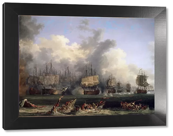 The Sinking of the Russian Battleship St. Evstafius in the naval Battle of Chesma, 1771. Artist: Jacob Philip Hackert