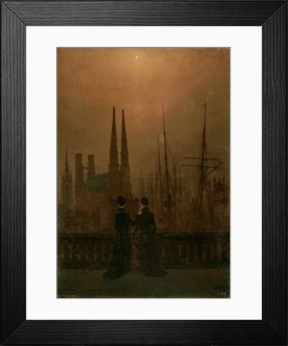 Framed Print : Harbour at Night (Sisters), 1818-1820. Artist: Caspar David Friedrich Framed Print : Harbour at Night (Sisters), 1818-1820. Artist: Caspar David Friedrich