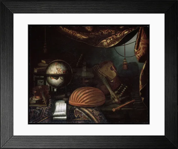 Framed Print : Still life with Musical Instruments, 1715. Artist: Bonaventura Bettera Framed Print : Still life with Musical Instruments, 1715. Artist: Bonaventura Bettera