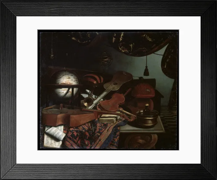Framed Print : Still life with Musical Instruments, 1718. Artist: Bonaventura Bettera Framed Print : Still life with Musical Instruments, 1718. Artist: Bonaventura Bettera