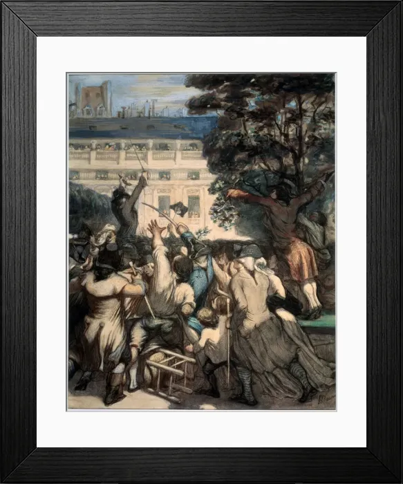 Framed Print : Camille Desmoulins in the Palais Royal Gardens, 1848-1849. Artist: Honore Daumier