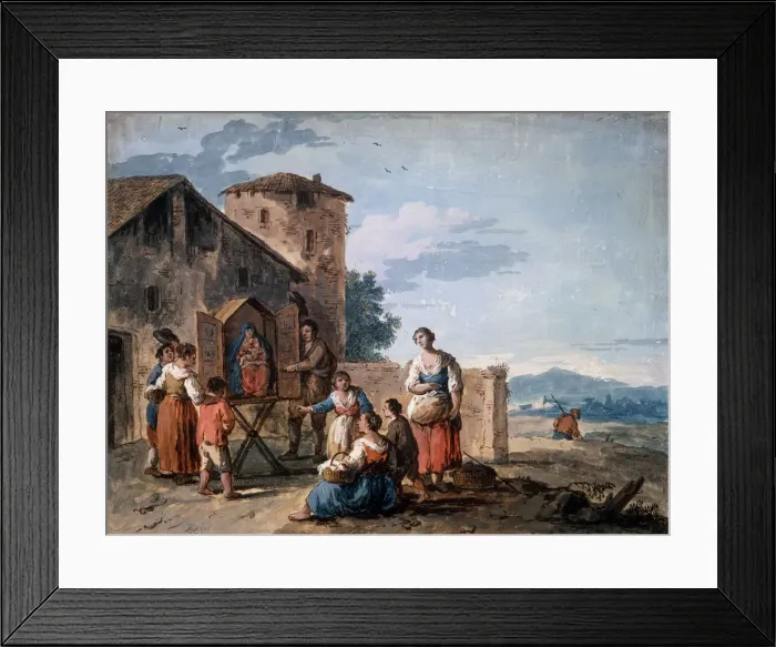 Framed Print : A group of peasants before the tabernacle with the Standing Madonna statue, c1750. Artist: Giuseppe Zais Framed Print : A group of peasants before the tabernacle with the Standing Madonna statue, c1750. Artist: Giuseppe Zais