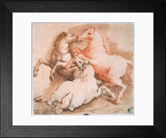 Framed Print : Fighting Horses, c1550-1600. Old Master Framed Print : Fighting Horses, c1550-1600. Old Master