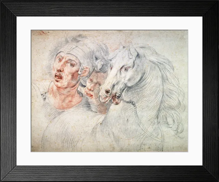 Framed Print : Study of a horse and two Soldiers, early 17th century. Artist: Giuseppe Cesari Framed Print : Study of a horse and two Soldiers, early 17th century. Artist: Giuseppe Cesari