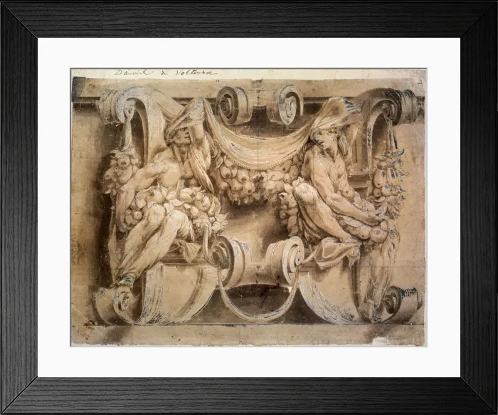Framed Print : Sketch for a frieze with two cariatides, 1546-1554. Artist: Lelio Orsi Framed Print : Sketch for a frieze with two cariatides, 1546-1554. Artist: Lelio Orsi