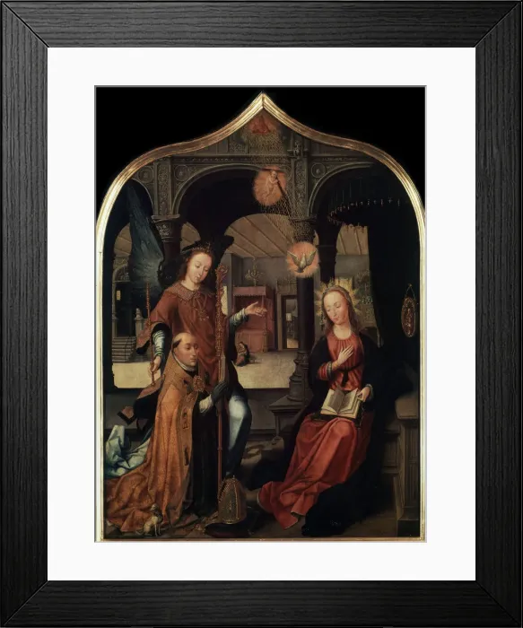 Framed Print : The Annunciation, (Triptych, Central panel), 1517. Artist: Jean Bellegambe Framed Print : The Annunciation, (Triptych, Central panel), 1517. Artist: Jean Bellegambe