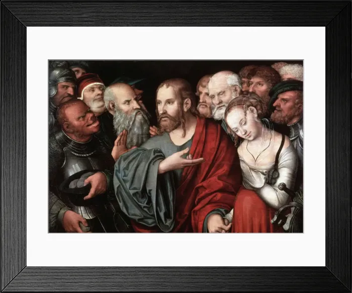 Framed Print : Christ and the Woman Taken in Adultery, after 1532. Artist: Cranach the Younger, Lucas Framed Print : Christ and the Woman Taken in Adultery, after 1532. Artist: Cranach the Younger, Lucas