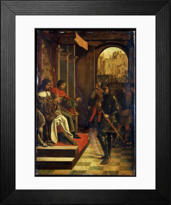 Framed Print : Saint Sebastien before the Emperors Diokletian and Maximian, late 15th century. Artist: Josse Lieferinxe Framed Print : Saint Sebastien before the Emperors Diokletian and Maximian, late 15th century. Artist: Josse Lieferinxe