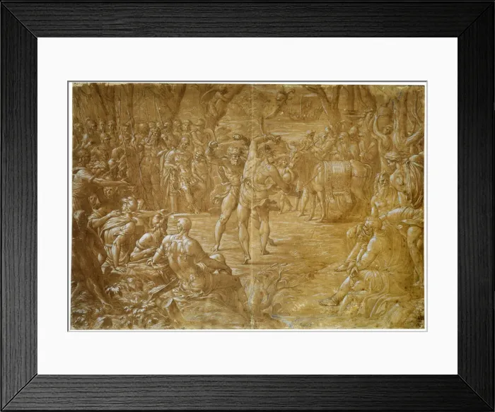 Framed Print : The Fight between Entellus of Sicily and Dares of Troy, c1544. Artist: Luca Penni