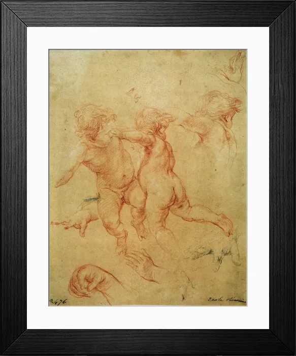 Framed Print : Two flying putti, study, 1740s. Artist: Pompeo Batoni Framed Print : Two flying putti, study, 1740s. Artist: Pompeo Batoni