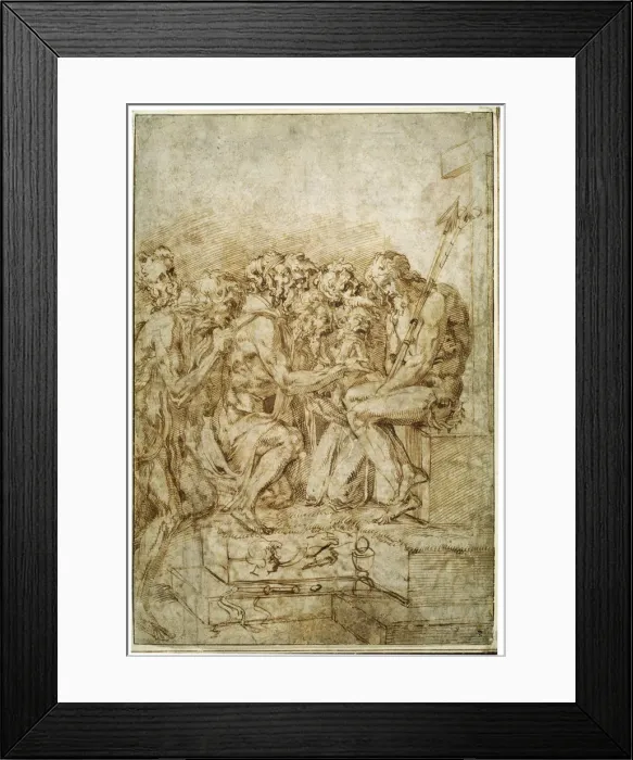 Framed Print : Christ with Symbols of Passions attended by seven Figures, early 16th century. Artist: Baccio Bandinelli Framed Print : Christ with Symbols of Passions attended by seven Figures, early 16th century. Artist: Baccio Bandinelli