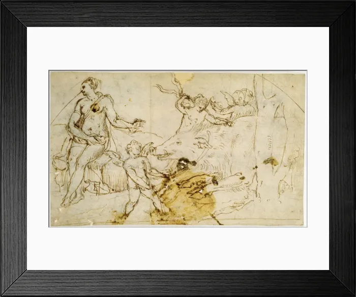 Framed Print : Venus, putti and a wild Boar, c. 1520-1540. Artist: Perino del Vaga Framed Print : Venus, putti and a wild Boar, c. 1520-1540. Artist: Perino del Vaga