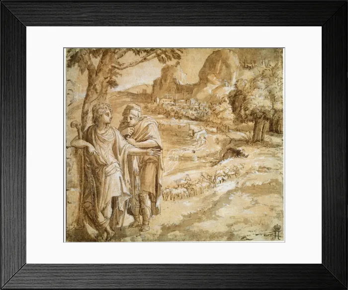 Framed Print : Shepherd and Piligrim in a Landscape, c1550. Artist: Pirro Ligorio