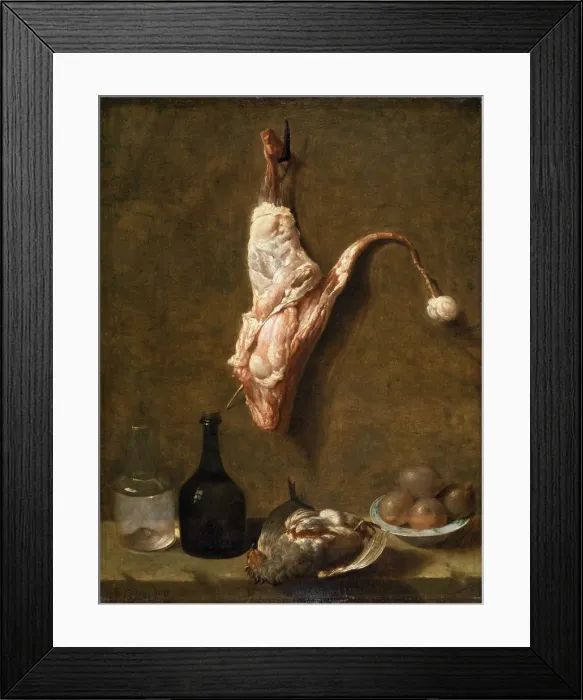 Framed Print : Still life with a Leg of Veal, French painting of 18th century. Artist: Jean-Baptiste Oudry Framed Print : Still life with a Leg of Veal, French painting of 18th century. Artist: Jean-Baptiste Oudry