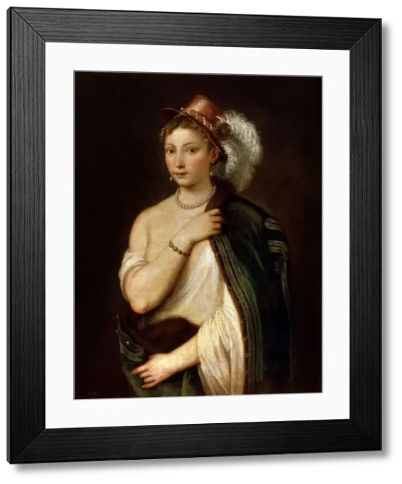 Framed Print : Portrait of a Young Woman, c1536. Artist: Titian Framed Print : Portrait of a Young Woman, c1536. Artist: Titian