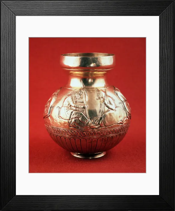Framed Print : Jug with scenes from Scythian life, c400 BC Framed Print : Jug with scenes from Scythian life, c400 BC