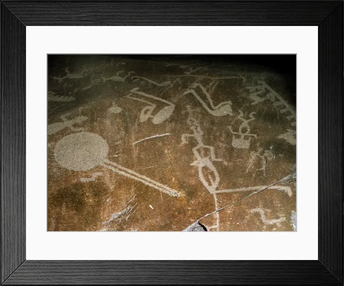 Framed Print : Carved Petroglyph (People, deers, elks, birds, boots and circles), 4th-3rd millenium BC Framed Print : Carved Petroglyph (People, deers, elks, birds, boots and circles), 4th-3rd millenium BC