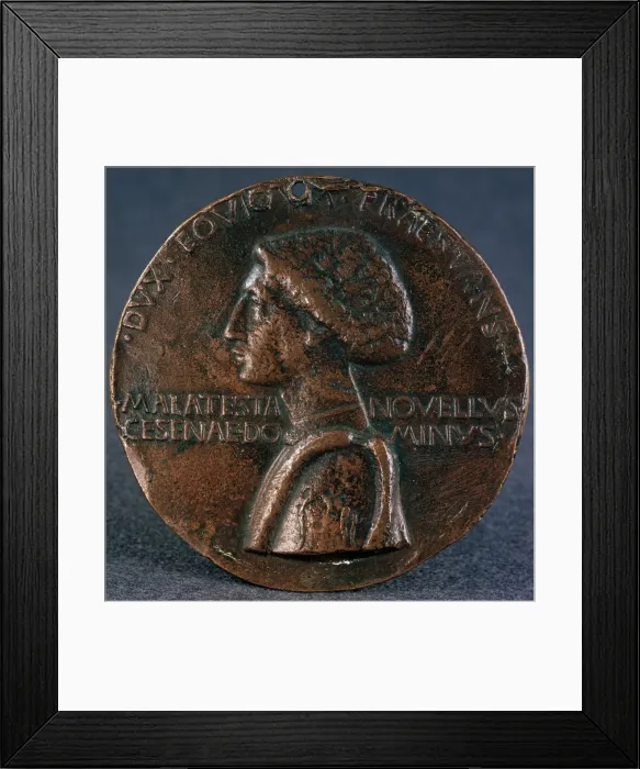 Framed Print : Medail to the glory of Sigismondo Pandolfo Malatesta (Obverse), 1446. Artist: Matteo di Andrea de Pasti Framed Print : Medail to the glory of Sigismondo Pandolfo Malatesta (Obverse), 1446. Artist: Matteo di Andrea de Pasti