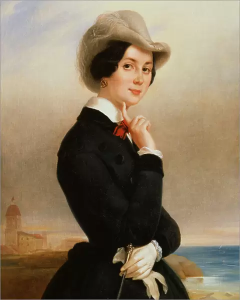 Portrait of the actress of the Imperial theatre Vera Samoylova, 1840s. Artist: Eugene Pluchart
